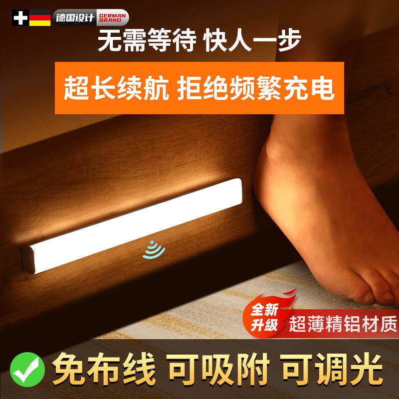 2024新款人体感应灯楼道光控家用无线起夜床头小夜灯卧室睡眠充电
