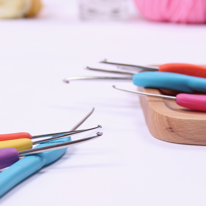可钩牌彩色软柄钩针潮州不锈钢防滑可钩钩针编织钩织毛线工具套装