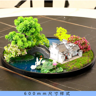 新中式大圆桌转盘中间摆花酒店餐厅圆台装饰餐桌桌花景观盆景摆件