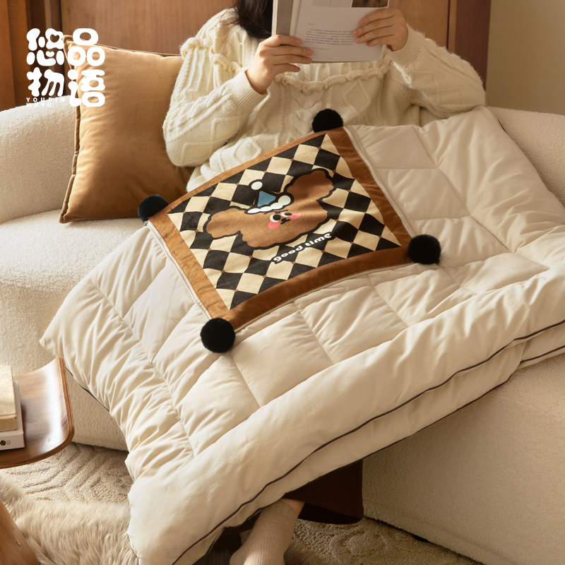卷毛小狗复古轻奢抱枕被两用枕头毯子二合一客厅沙发办公室午睡被