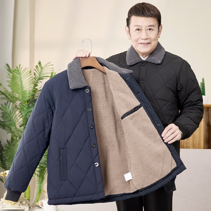 秋冬季中老年人男士棉袄爸爸冬装加绒加厚爷爷外套秋冬款老头棉衣