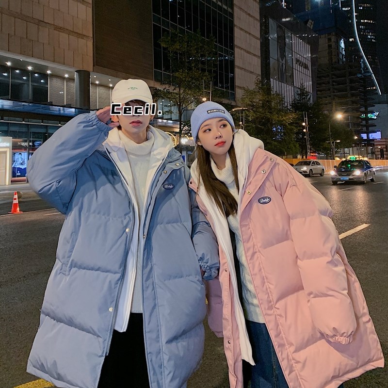 情侣装羽绒棉服男潮牌冬季中长款过膝假两件棉衣高街加厚保暖外套