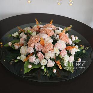 仿真大桌花转盘中间摆花酒店包厢圆桌摆件装饰花餐厅婚礼宴会布置