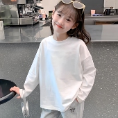 纯色百搭纯棉儿童打底衫 女童白t恤春装 2026新款 白色男童内搭上衣