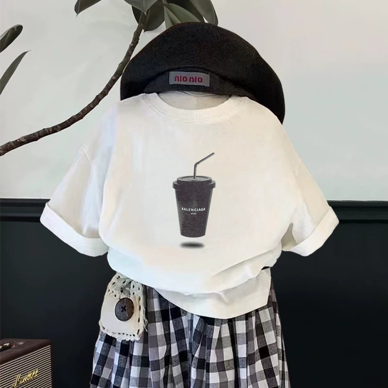 儿童韩版休闲白色短袖T恤2026夏装男童字母印花纯棉半袖上衣女童