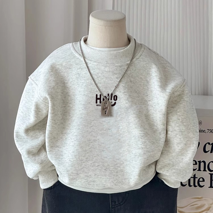 男童简约套头卫衣秋冬2025新款韩版加绒加厚时尚儿童长袖上衣加厚