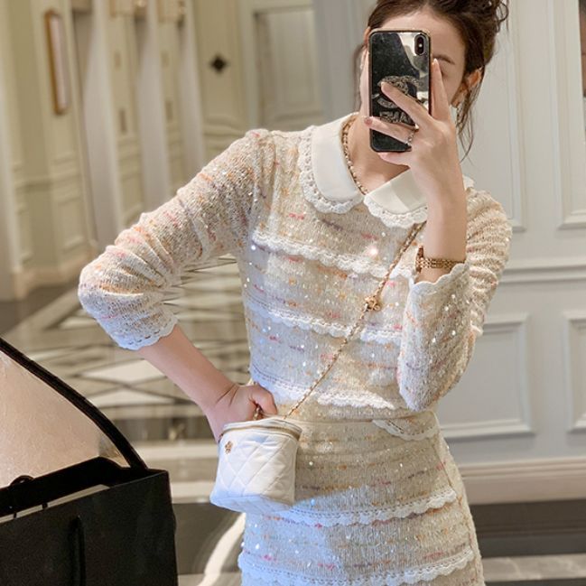 小香风针织连衣裙女春季2