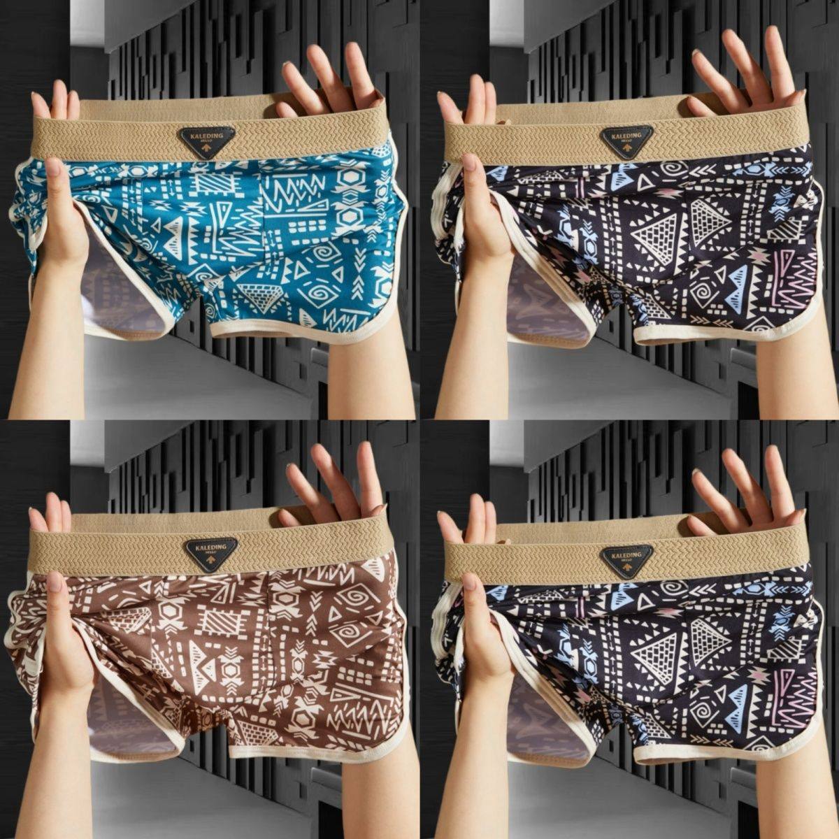 丝界四条装美式个性复古男士内裤舒适透气平角潮流民族四角裤衩