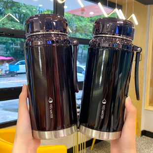 不锈钢保温壶超大容量带过滤网中老年人喝水杯子复古风保温杯家用