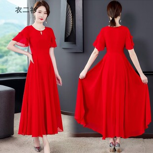 大红色沙滩裙女夏季新款时尚气质显瘦敬酒服新娘小礼服长款连衣裙