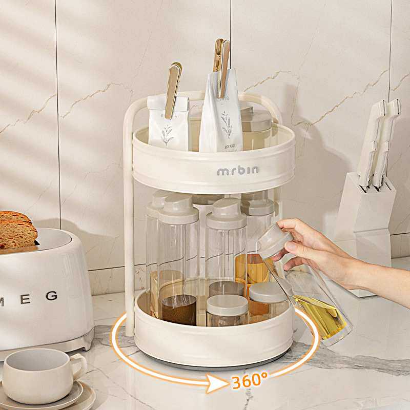 麦桶桶旋转置物架调味料厨房收纳台面多功能360度双层调料架