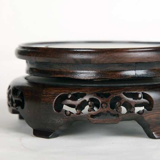 黑酸枝镂空雕花底座 实木圆形木座 工艺品摆件托盘 货真价实高档