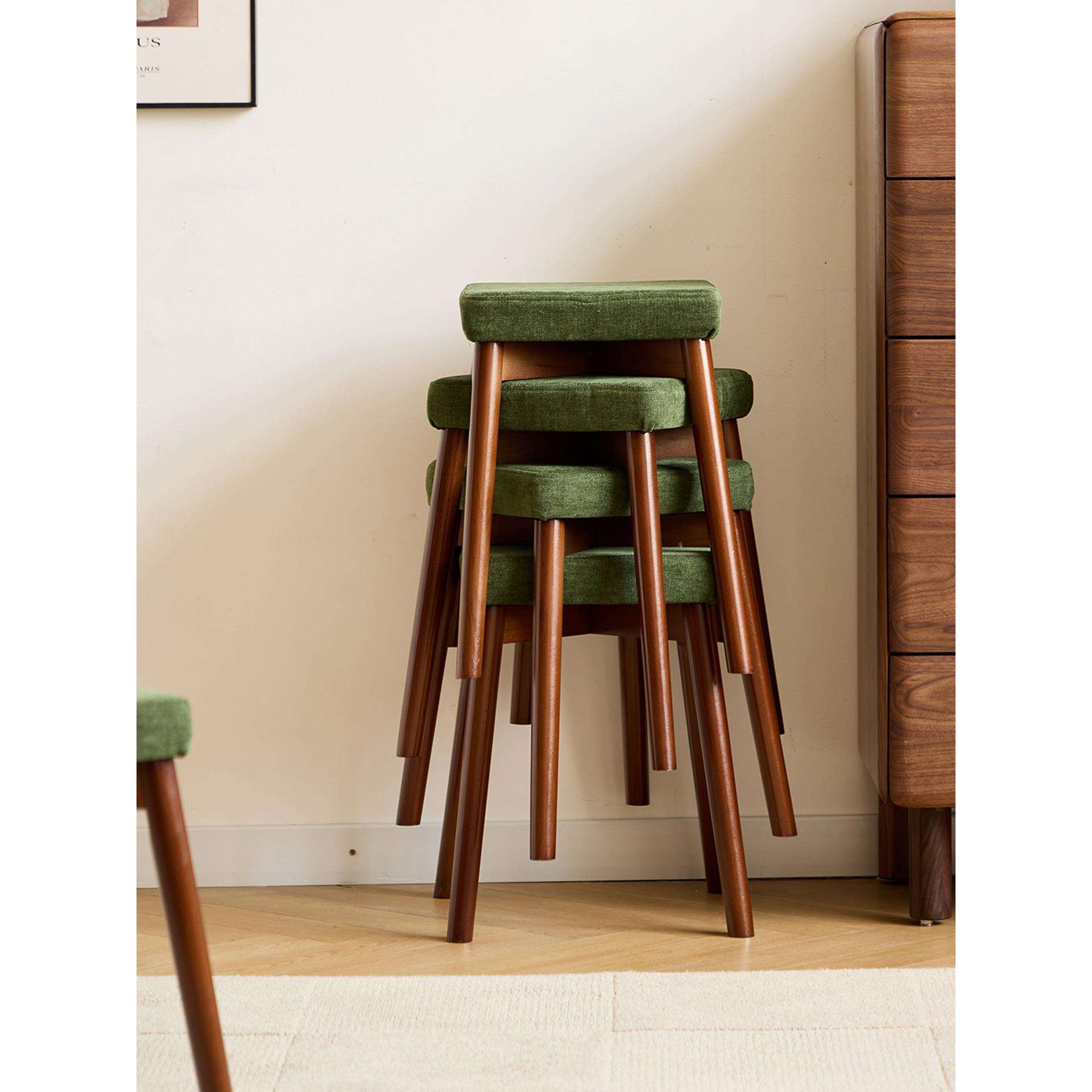 实木餐桌凳子不占空可摞放商用餐厅备用椅子布艺化妆软凳化妆高凳