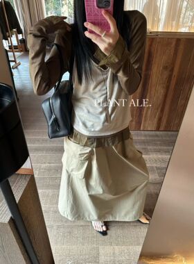 Plant Ale~春上新大口袋纯棉休闲压褶半身长裙