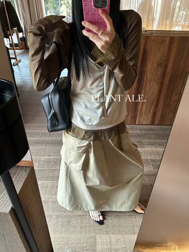 Plant Ale~春上新大口袋纯棉休闲压褶半身长裙