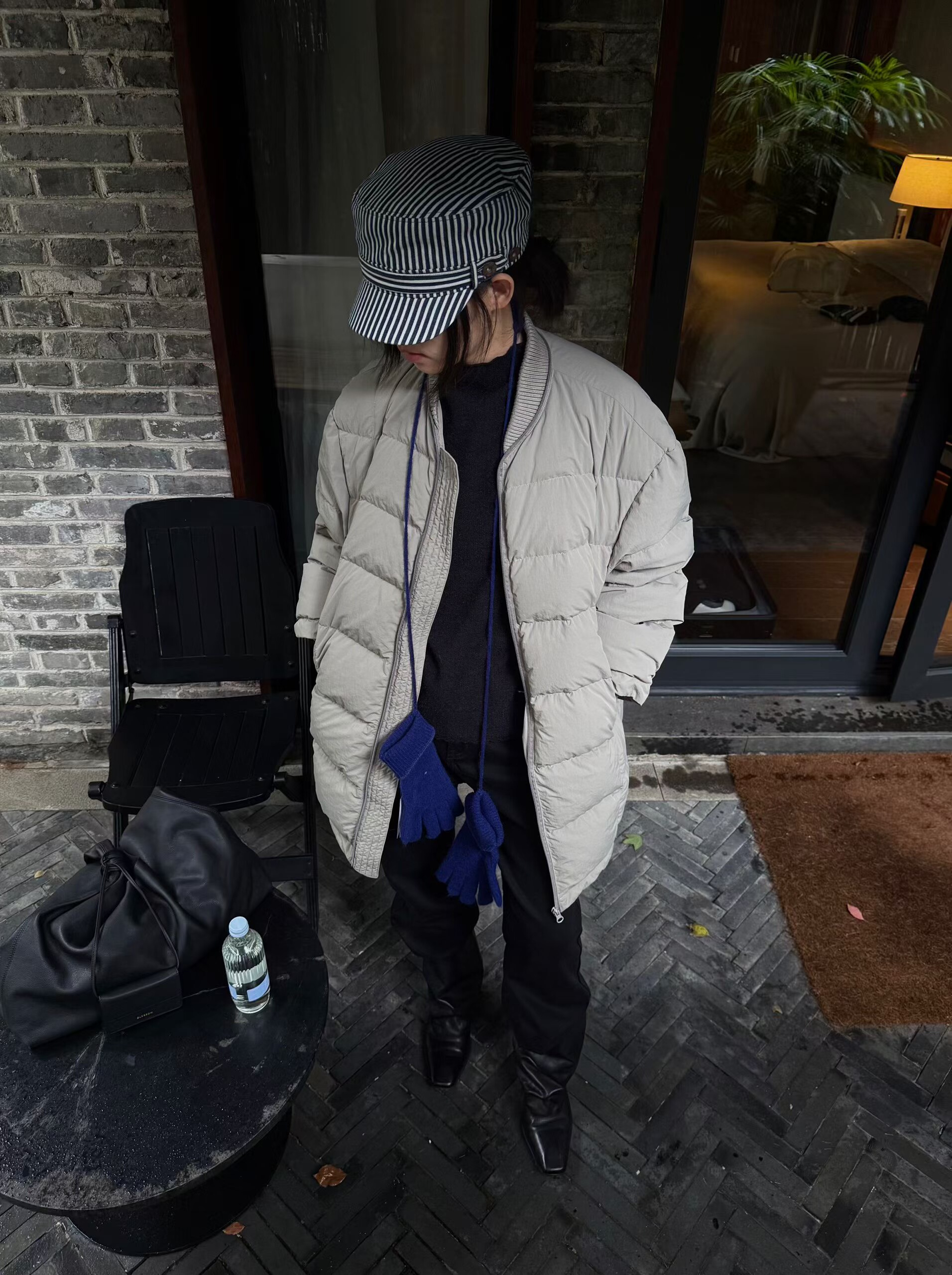 About moon~冬上新廓形棒球服衔接工艺中长款保暖羽绒服