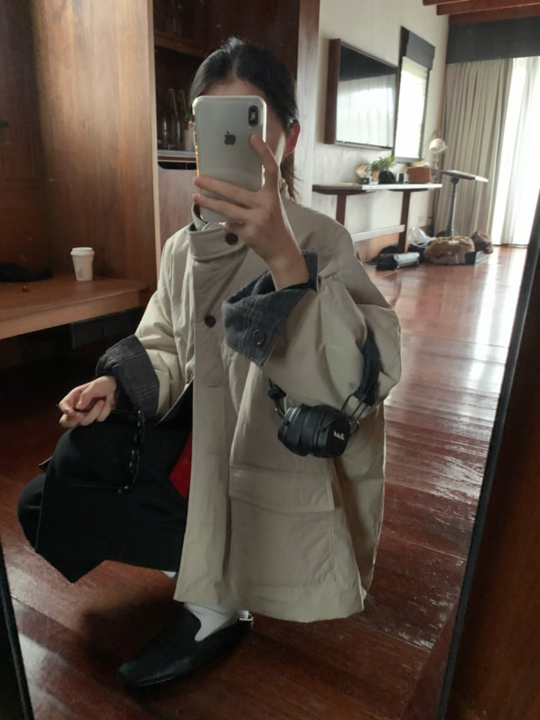 About moon~冬上新立领复古格子超厚实棉服