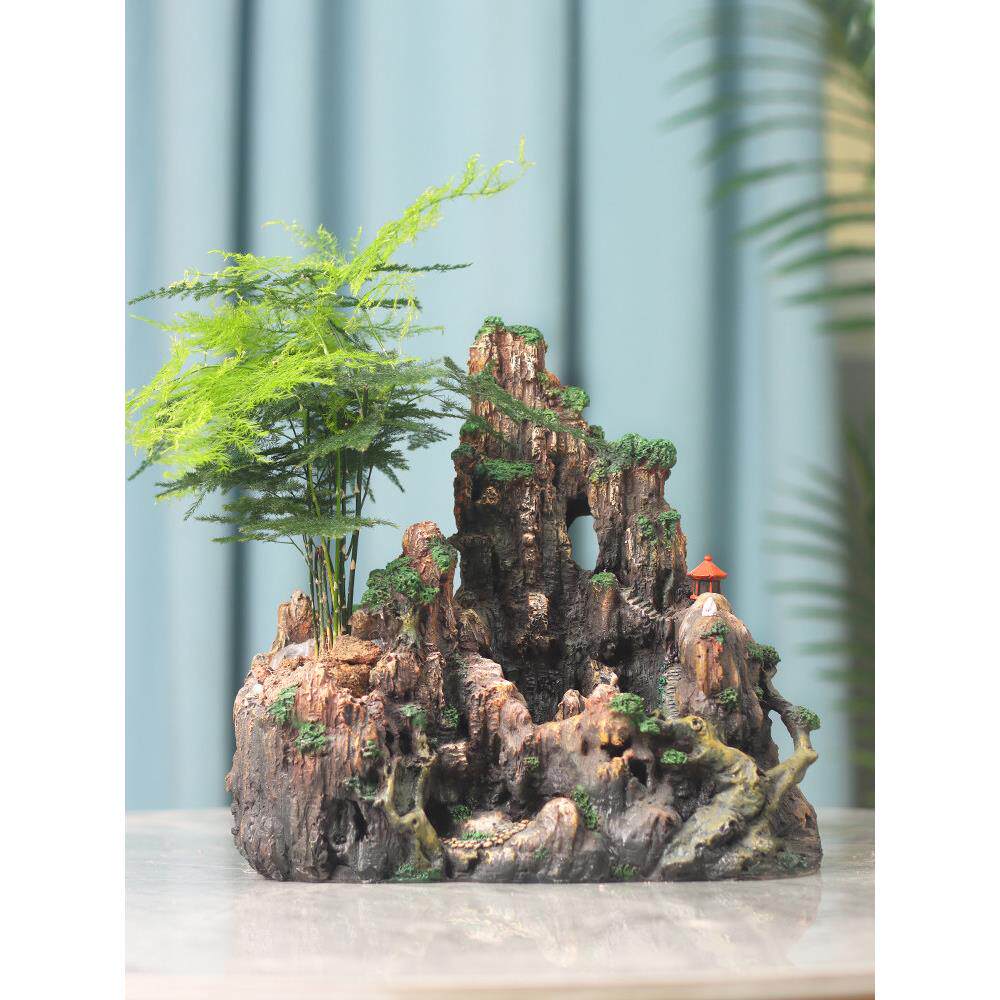 创意假山花盆树脂摆件造景绿化植物室内场景装饰客厅盆景中式景观