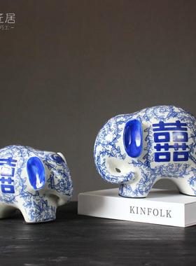 陶瓷大象工艺品摆件 新婚结婚礼物家居装饰品客厅电视柜卧室软装