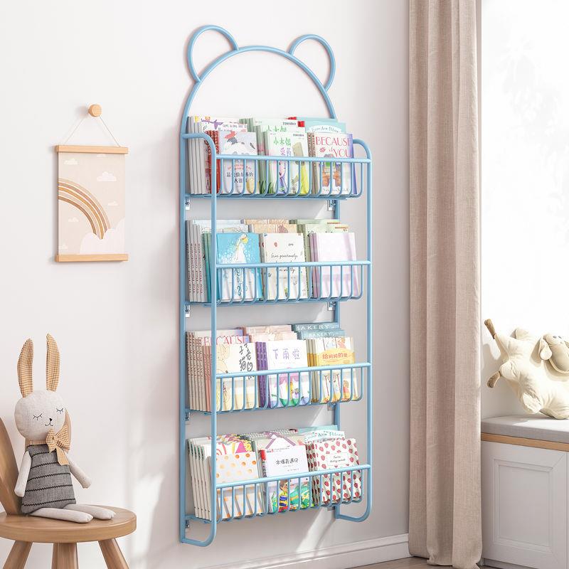 墙面书架儿童绘本收纳架挂墙铁艺家用门后墙上壁挂宝宝置物架书柜