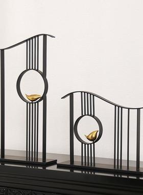 极简金属摆件喜鹊新中式客厅样板间玄关办公室酒店博古架酒店装饰