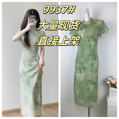 全包边旗袍2025新款绝美夏季少女国风改良版新中式绿色连衣裙