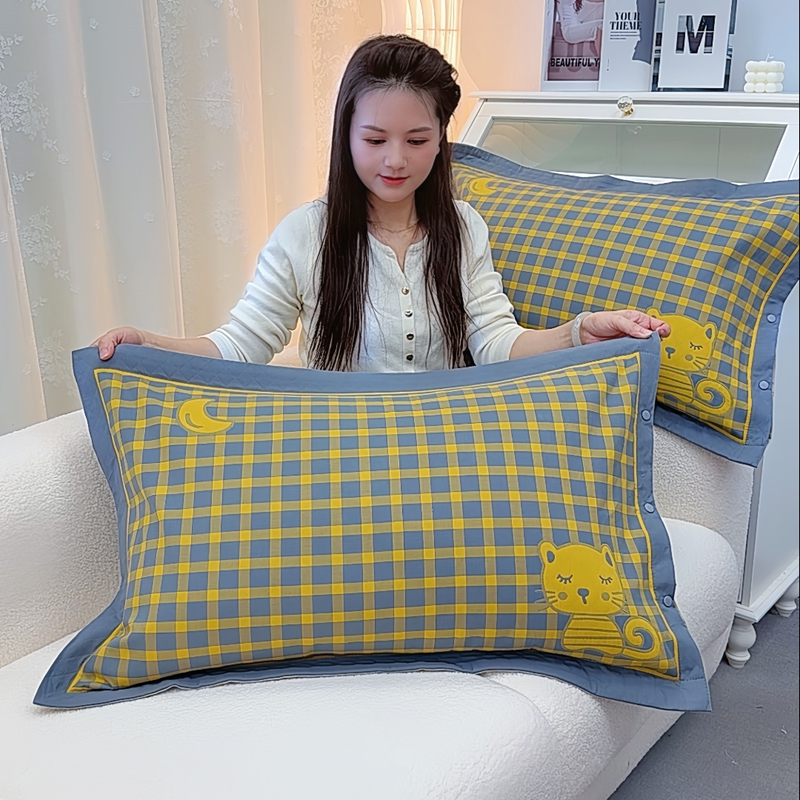 按扣式纯棉纱布枕套全包加大厚枕头套家用成人柔软透气吸汗枕芯套