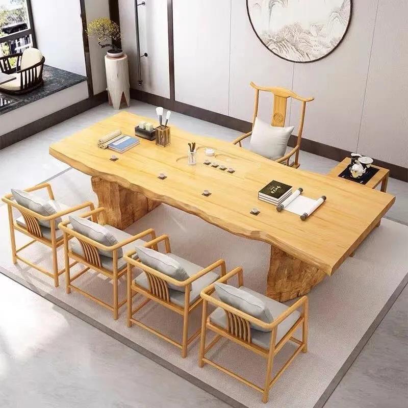 茶台中式组合实木大板茶桌桌椅原木禅意一体办公室茶几客功夫客厅