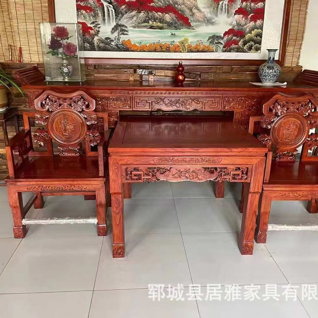 中堂六件套实木堂屋新中式条几农村客厅八仙桌仿古条案台榆木供桌