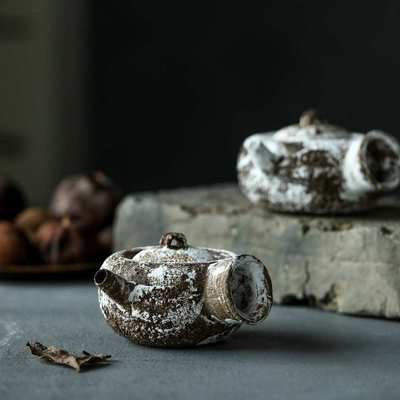 手绘孤品甜甜圈纯手工南蛮烧侧把急须裸烧赤贫朱泥小容量单个茶壶