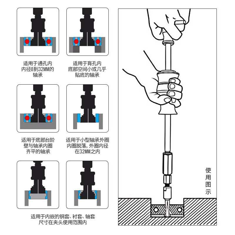内孔轴承拆卸拉马拔出摩托汽车轮毂培林轴承拉码拉取出器滑锤工具