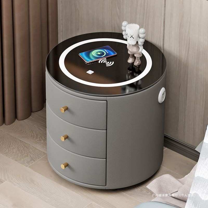 智能床头柜现代简约床边柜北欧卧室小型皮质储物柜创意收纳置物架