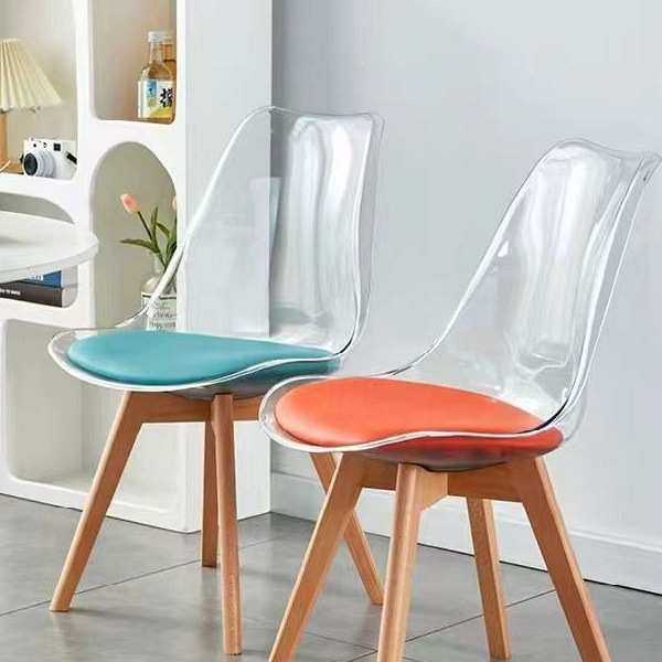 北欧透明餐椅实木现代简约家用书房餐厅靠背椅轻奢亚克力展会Tω