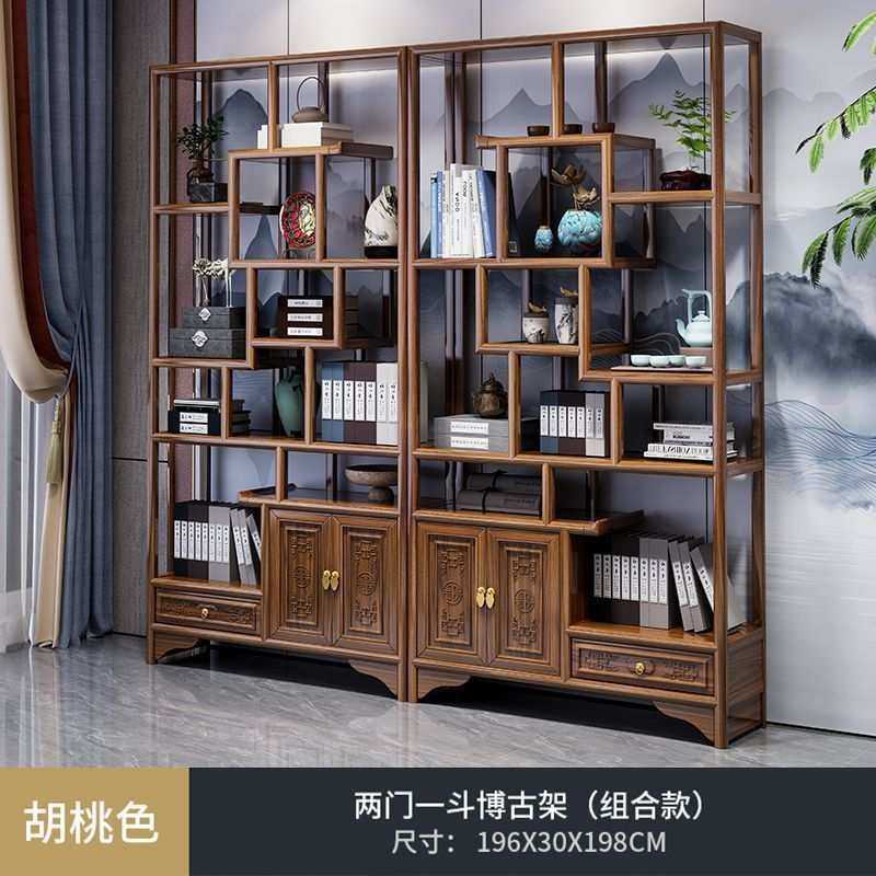 新款中式博古架高端实木多宝阁置物架办公室展示柜隔断陈列书架子