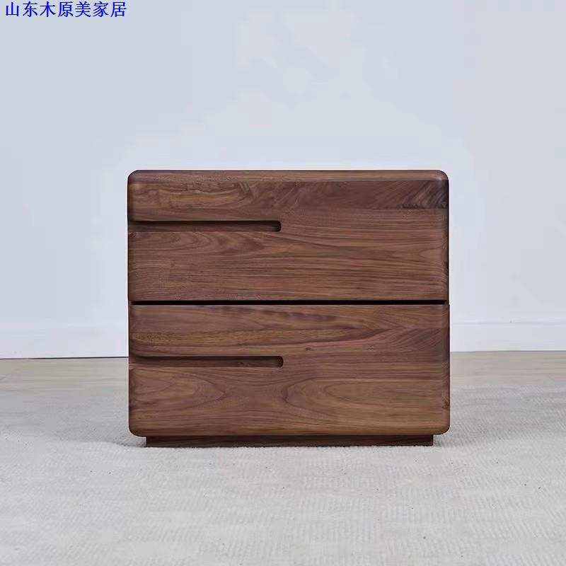 北美黑胡桃木床头柜北欧樱桃木实木卧室床边抽屉收纳柜简约储物柜