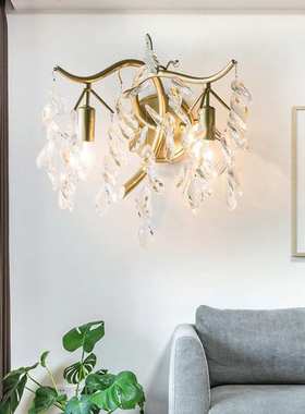 美式乡村壁灯客厅灯具卧室床头灯创意个性过道法式双头水晶壁灯