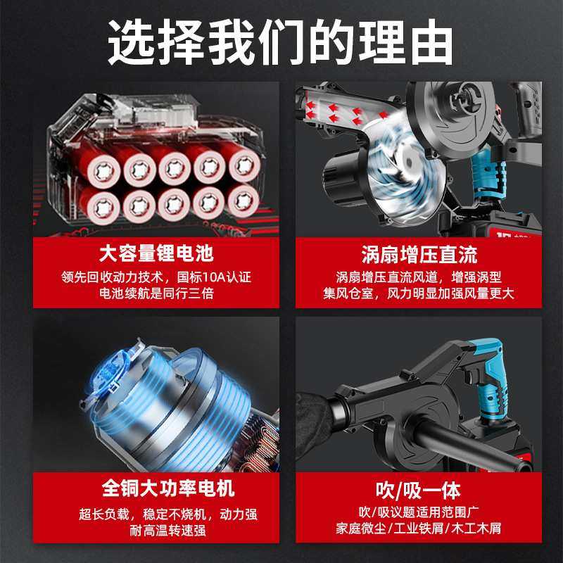电动吹风机家用充电式锂电鼓风机无线小型除尘吹雪吹叶机吸吹两用
