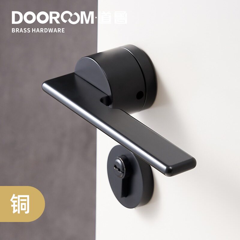 道鲁全铜静音手感好金色黑色银色设计师款现代房门单开双开子母锁
