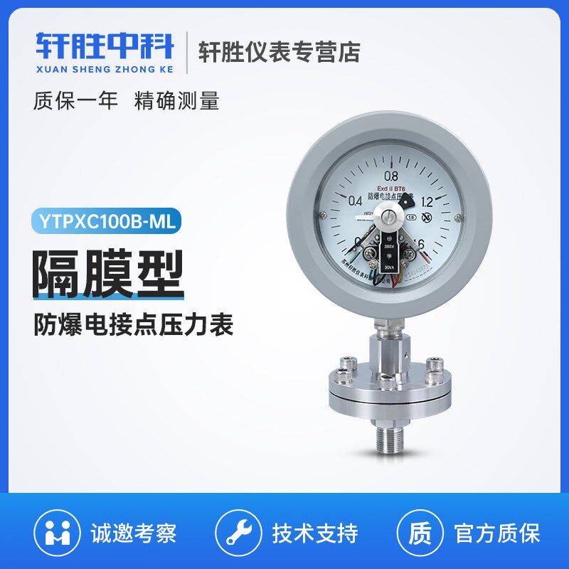 YTPXC100B-ML 隔膜防爆电接点压力表 EXd II BT6 防爆压力开关表