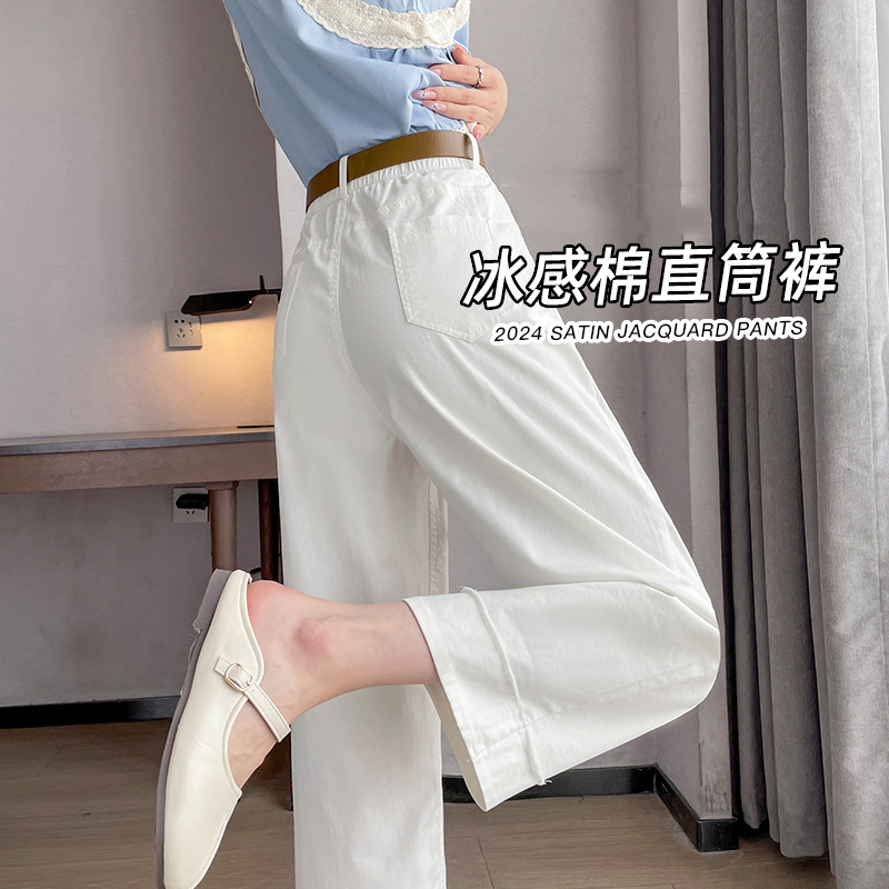 白色阔腿裤女2025夏季新款韩版时尚宽松窄版休闲小个子九分直筒裤