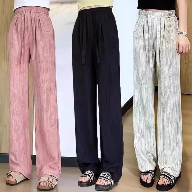 冰丝阔腿裤女夏季薄款2025新款高腰显瘦小个子慵懒百搭拖地休闲裤