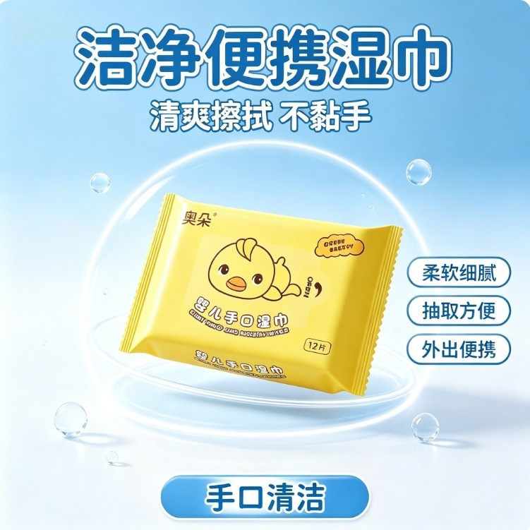 婴儿手口屁专用小黄鸭系纸巾新生儿宝宝整箱批发带盖湿巾加厚清洁