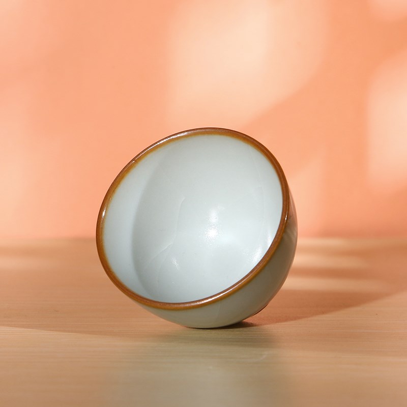 善窑厂善款老月白釉景德镇高温汝瓷开片可养迷你鸡心杯茶杯主人杯