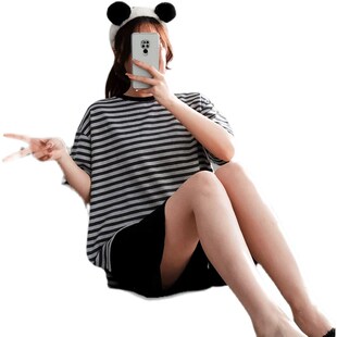 胖妹妹纯棉睡衣女加肥加大码200斤春夏短袖短裤家居服T恤套装外穿