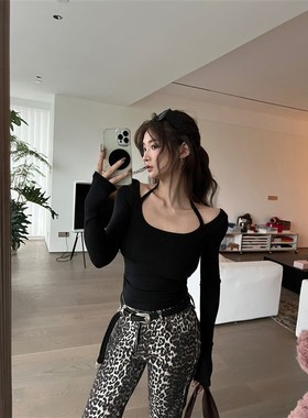 Xinlei Lin 纸片人正反两穿挂脖针织长袖T恤女秋季新款上衣