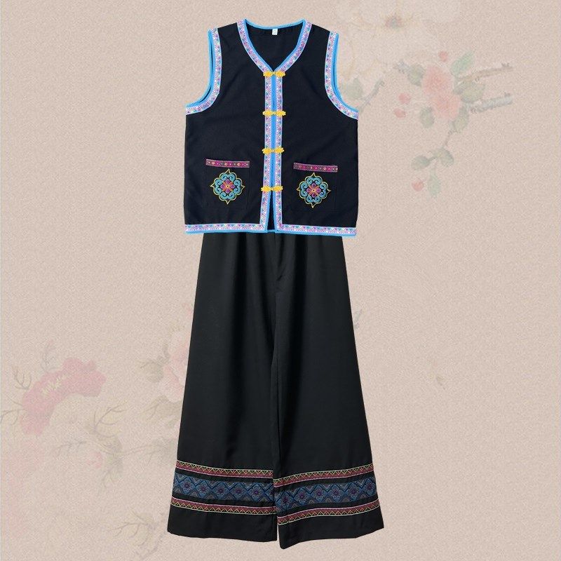 彝族苗族壮族黑色男褂子套装传统火把节男女民族生活舞台演出服,男装,其他民族服装,淘宝优惠券,粉丝福利购,淘宝优惠卷