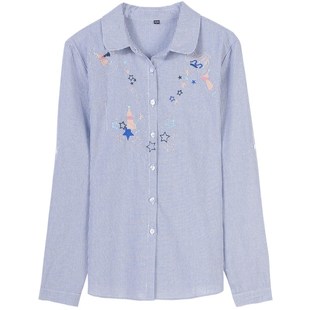 新款 衬衣绣花长袖 中老年全棉衬衫 妈妈装 上衣 女翻领打底衫 2020春季