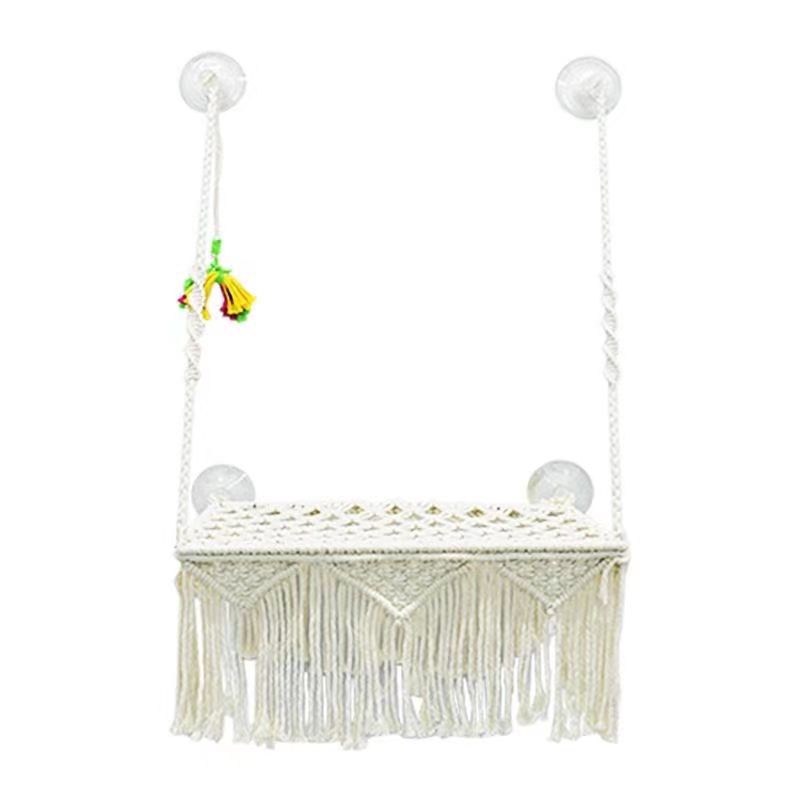 大号吸盘猫吊舒服透气床波西米亚手工编织猫窝肥猫玻璃用猫床秋千