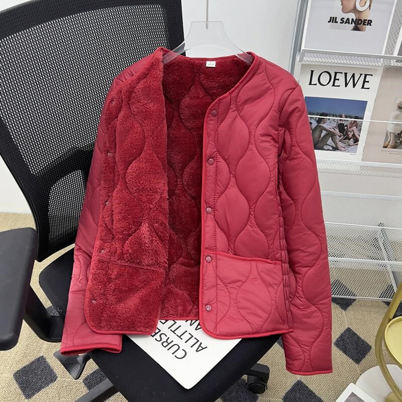 内搭中老年女修身款羊羔绒内胆女士小个子保暖外穿轻便显瘦棉衣女