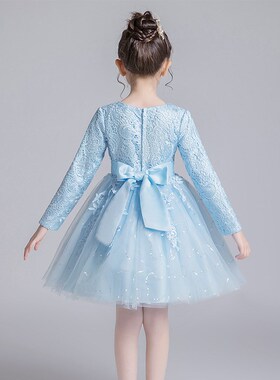 女童礼服裙子儿童连衣裙长袖春秋季中大童红色公主裙生日表演出服